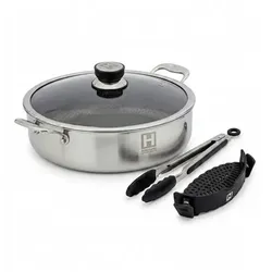 Hensslers Servierpfannen-Set Ø 32cm, 4tlg. inkl. Abgießhilfe und Grillzange