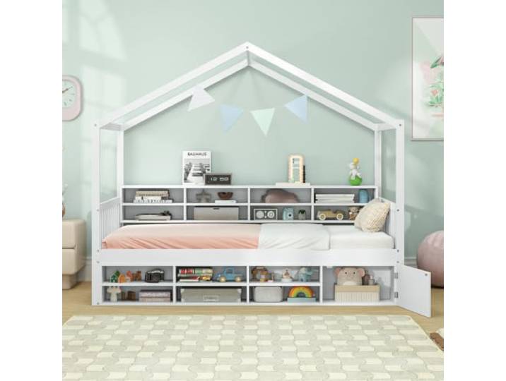 Helloshop26 Doppelbett für Kinder, Plattform, 205 x 117 x 170 cm, optimierte Aufbewahrung, gemütliche Atmosphäre, aus Holz, Weiß, 20_0017170
