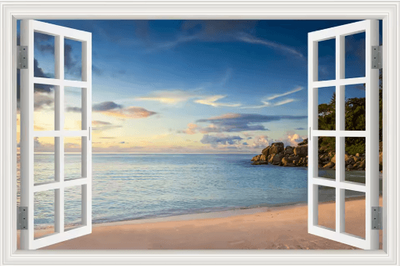 Inspire Picks 3D Beach Window Wall Sticker Ocean View Self Adhesive Wall Mural Decor 6 60x90cm 24x36inch