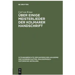 Kraus:Ãber einige Meisterlieder der Kol, Fachbücher von Carl von Kraus