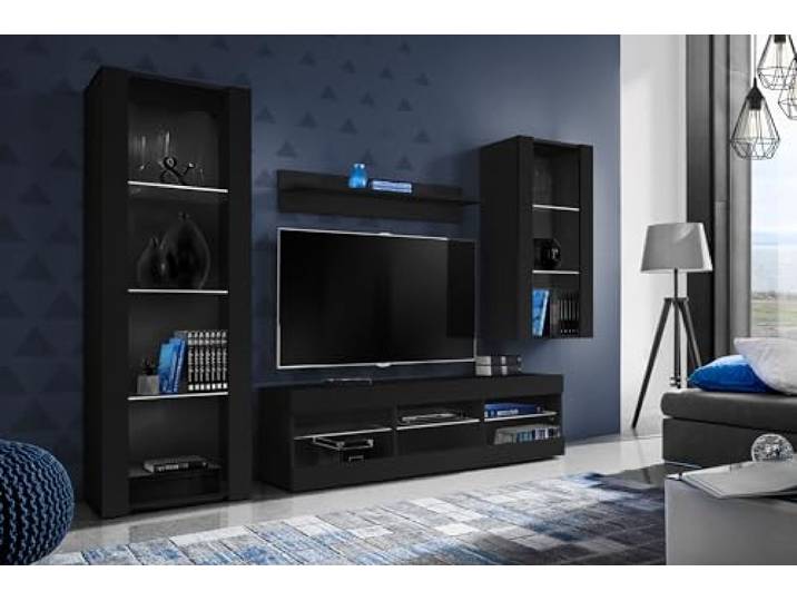 Komodee Wohnwand TV Tivoli Medio Schwarz/Schwarz 245x159x35 cm Wohnwand Tivoli Medio, Schwarz/Schwarz, Breite 245cm x Höhe 159cm x Tiefe 35cm, ohne LED, für Wohnzimmer