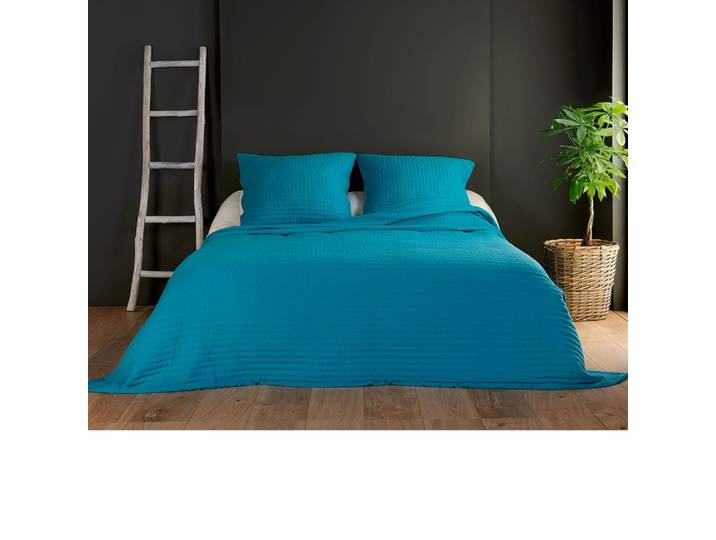 Couvre lit et taie matelassés polyester bleu 180x240 cm
