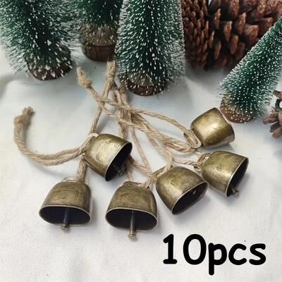 Inspire Essentials Rustic Cow Bell Set With Twine Farmhouse Jingle Bells For Decor And Crafts 10 Pcs