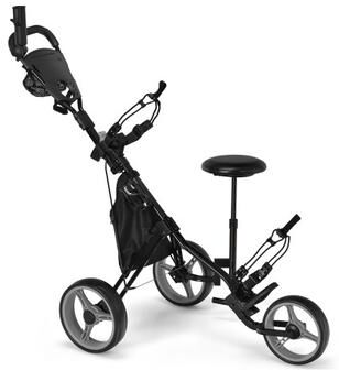 Costway 3 Wheels Folding Golf Push Cart with Seat Scoreboard and Adjustable Handle-Gray