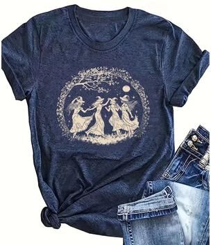 Lush Living Finds Moonlit Dancing Witches Graphic Tee For Women Witchy Boho Shirt Casual Vintage Top c xl