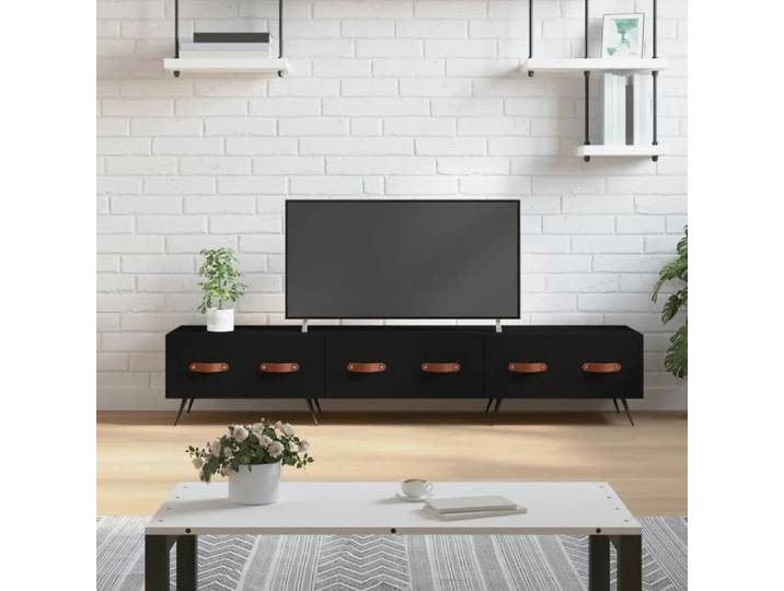 (Noir)Meuble TV - SIGNOR - Table Télévision en bois noir 150x36x30 cm bois ingénierie 345634