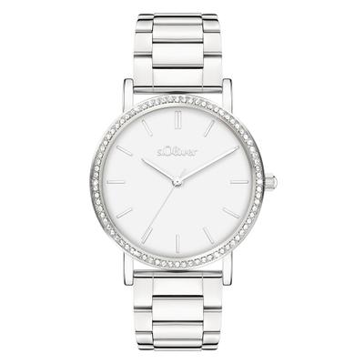 Quarzuhr S.OLIVER "Modern Shine", silber (silberfarben, weiß), Armbanduhren, Damen, silberfarben, Quarzuhr, Armbanduhr, Damenuhr, Edelstahlarmband, analog, Zirkonia (synth.)