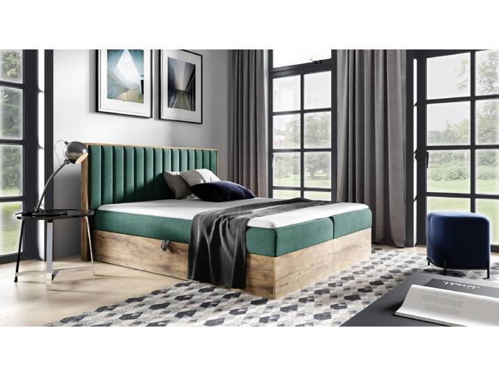 Designer Holzbett Jonah mit Stauraum - 120x200 - Grün - Lancelot Eiche - Luxusbetten24
