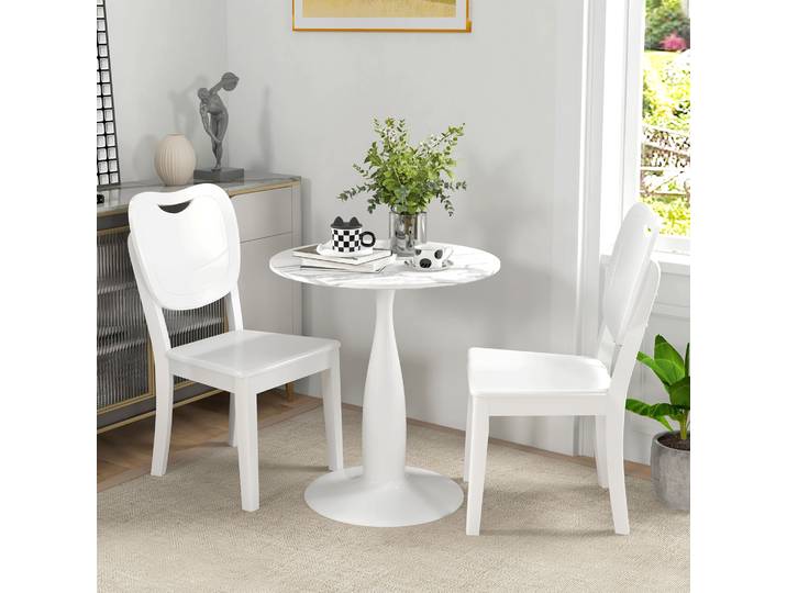 HOMCOM Table à Manger Ronde 70x74cm MDF Blanc Acier