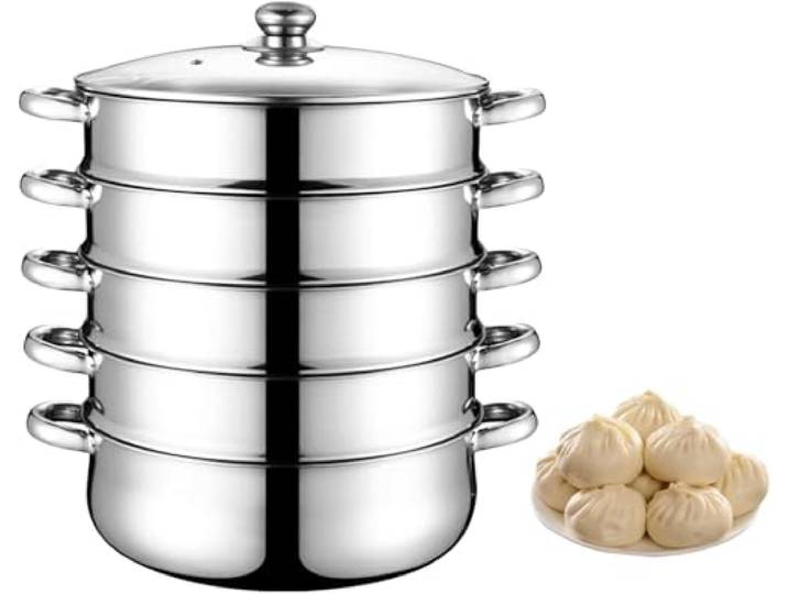 Dampfgarer Topf,Mantowarka Induktion Dampfgarer, Dampfgarer Edelstahl Gemüsedämpfer Mit 1 Suppentopf Und 4 Dämpfern,Induktion Kochtopf Dampfgarer Dampf Topf Für Kochen, Dumpling Dampfgarer 34cm