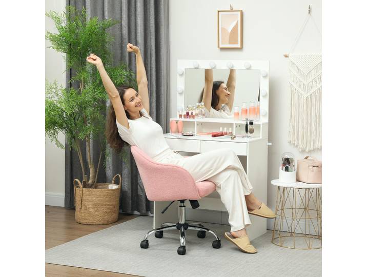 HOMCOM Chaise Bureau Ergonomique Hauteur Réglable Rose