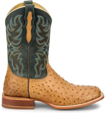 "Tony Lama Requill 11"" Wide Square Toe (Men's) Casual in Umber/Forest Green/Ostrich, Size 11 E2, Genuine Exotic/Leather"