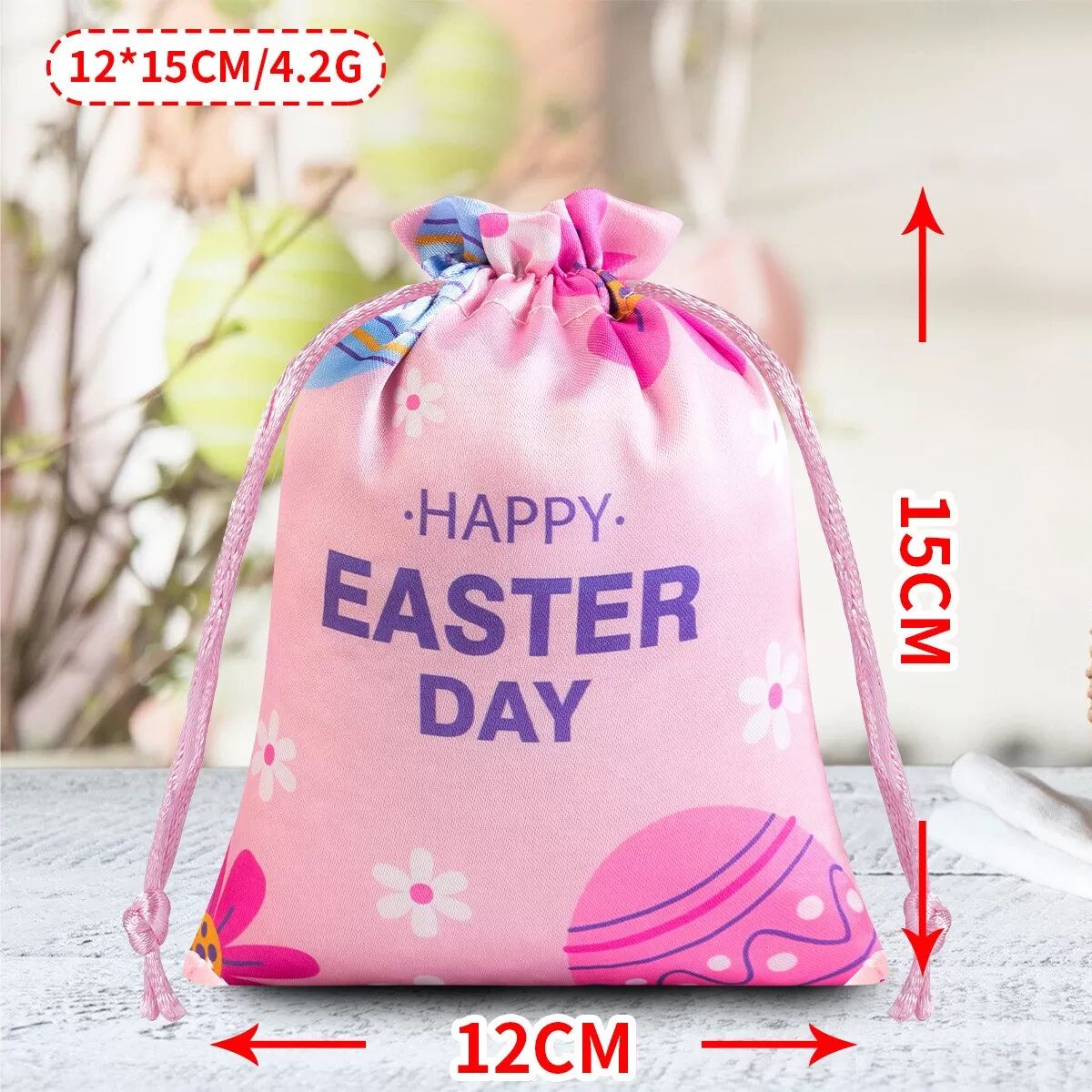 INF Oster-Süßigkeitstüten (12er-Pack) - Geschenkbeutel mit Satin-Seidenkordelzug Rosa