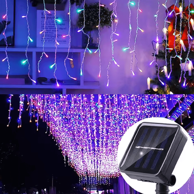 Inspire Curations Solar LED Icicle Curtain Lights Outdoor Christmas Decor multicolor 3.5m 96leds