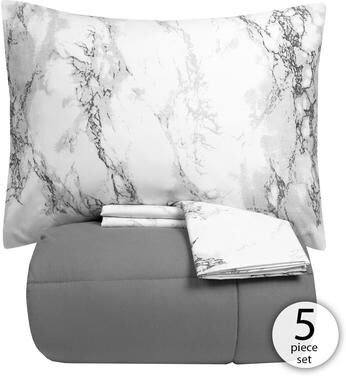 Porch & Den Moro Luxury 5 Piece Bed In A Bag Comforter & Marble Print Sheet Set