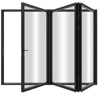 "KaMic Elite-Fold 96"" x 80"" 3-Panel Aluminum Folding Door in Black with Hidden Hinges & Rollers, Folded Out From Left To Right"