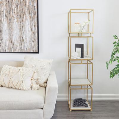 ARCILLA ELEMENTAL Gold Metal Cube Shelving Unit with 4 Marble Shelves