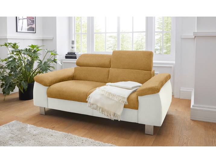 2-Sitzer Sofa, Beige, 177x104 cm, Microfaser & Kunstleder, Mit Kopfteilverstellung, Cotta