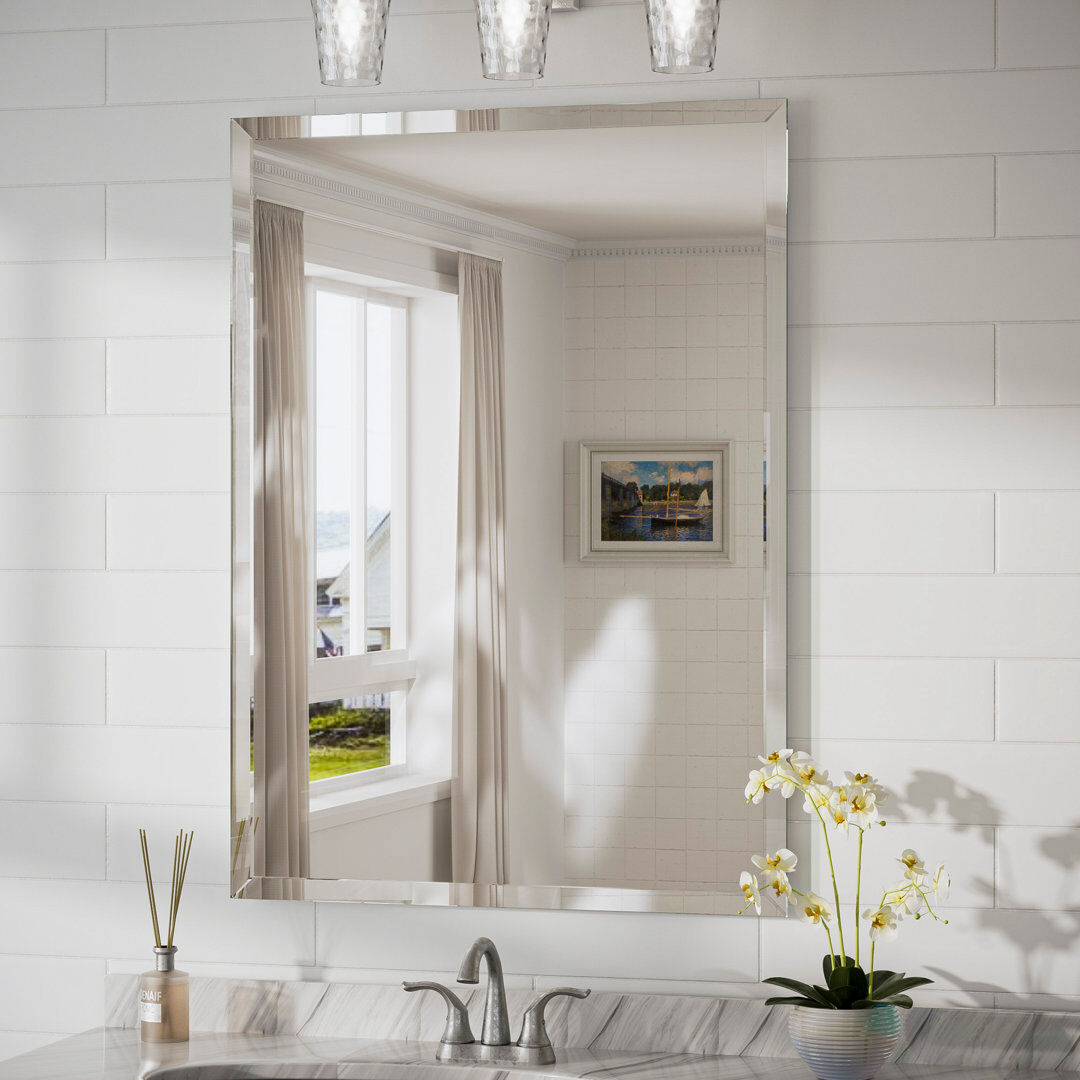 EUkeonjinn Shatterproof Beveled Frameless Bathroom Vanity Mirror 91.4cm x 61cm