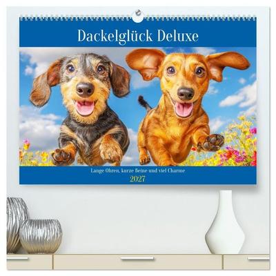Dackelglück Deluxe. Lange Ohren, kurze Beine und viel Charme (hochwertiger Premium Wandkalender 2027 DIN A2 quer), Kunstdruck in Hochglanz