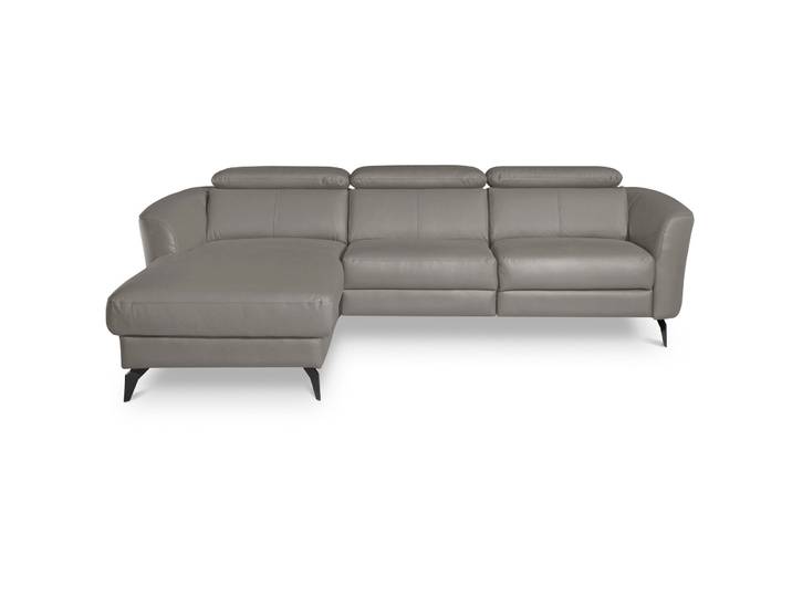 Exklusives Ecksofa Simba Leder Hellgrau B 261 cm T 183 cm - Material: 100% Echtleder + Korpus Lederlook - Ecksofa