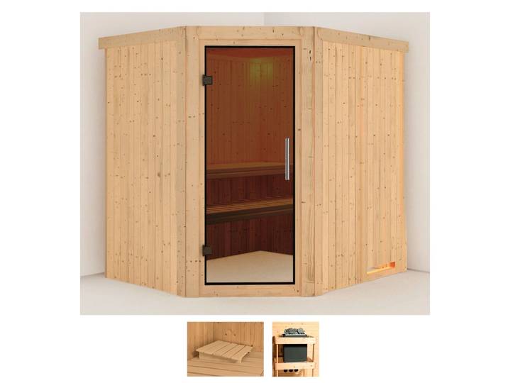 Sauna KARIBU Laila , beige (naturbelassen), ohne Ofen, (ohne Ofen), Saunen, Sauna, ohne Ofen