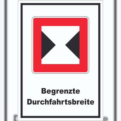 HB-Druck Begrenzte Fahrwasserbreite Durchfahrtsbreite begrenzt Symbol und Text Aufkleber A2 (420x594mm)