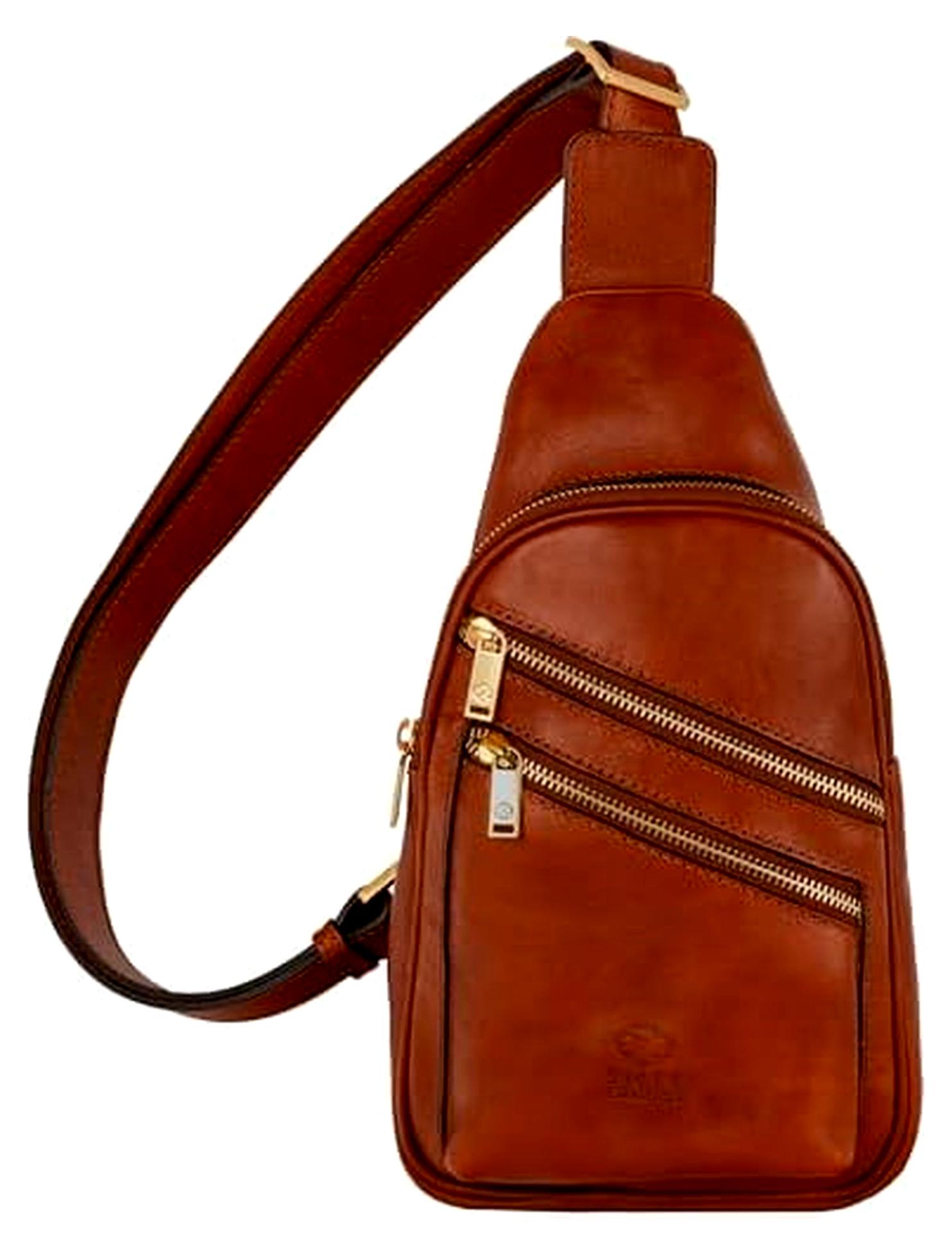 Brusttasche Leder Herren - Stylische Umhängetasche - Sling Bag - Rücken & Brust - 100% Leder - Italienische Handwerkstradition