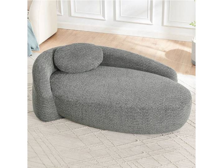 Canapé 1 place en teddyfleece gris foncé design arrondi coussin inclus mousse haute élasticité compressé