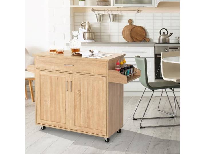 GIANTEX Desserte de Cuisine à Roulettes Chariot de Service avec Tiroir+2 Portes+Étagère