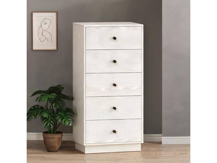 Commode haute 5 tiroirs 47x29x95 cm panneau de particules crème design moderne