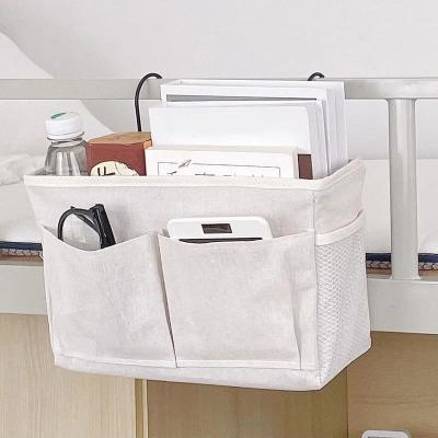 Uplift Picks Bedside Hanging Organizer Cotton Linen Bed Storage Pocket For Sofa And Dorm white