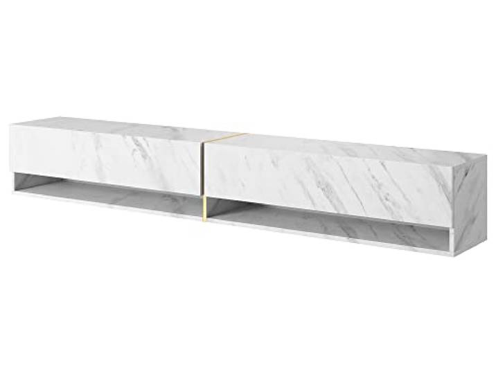 Selsey TV Schrank Board Sideboard Fernsehtisch Fernsehschrank 200 cm Hängend Mit Goldenem Akzent Weiß Marmor Mirrgo