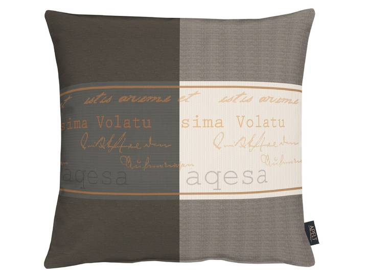 Dekokissen APELT Tarent , braun (braun, schwarz, weiß, schriftzüge), B:46cm L:46cm, Kunstfaser, Leinen, Polyester, Dekokissen_Sitzkissen_Kissenhüllen, Dekokissen, Kissenhülle ohne Füllung, 1 Stück
