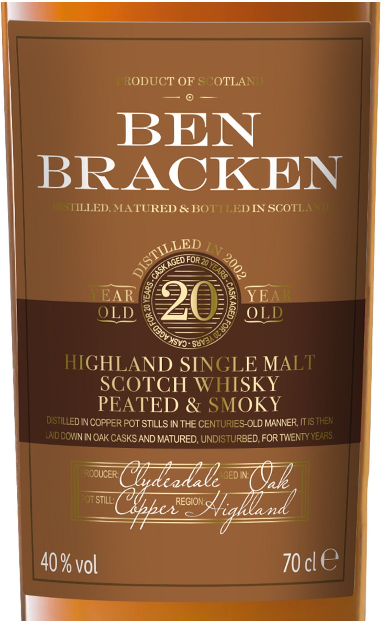 BEN BRACKEN Highland Peated Single Malt Scotch Whisky 20 Jahre 40 % Vol