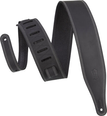 "Levys Butter Leather Strap 2,5""BK Noir avec double couture blanche"