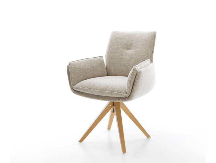 Drehstuhl Nela-Flex Webstoff Soft Beige Holzgestell kantig Natur 360° drehbar, Esszimmerstühle