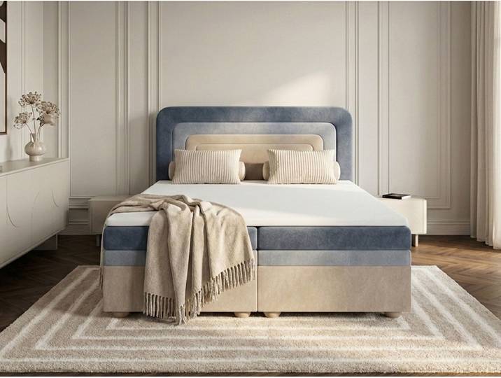 Lit coffre OPALINE tissu texturé 180x200