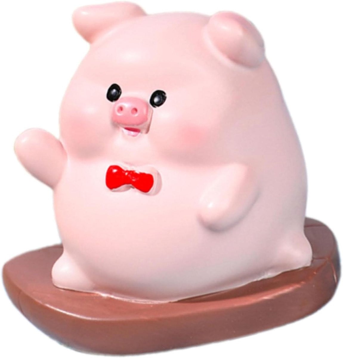 Zwaaiend Varkens Beeldje - Dieren Miniatuur voor Bureau Decoratie - 8 x 8 x 10 cm