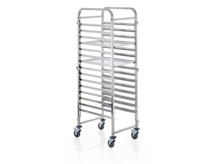 getgastro Tablettwagen für 60x40 cm Bleche/Tabletts mit 4 Rollen (2 mit Feststeller), Edelstahl, Silber, Zerlegt zur einfachen Montage