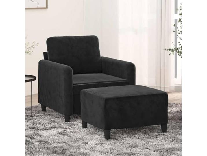 HEFZGDB Sessel mit Hocker Schwarz 60 cm Samt Modernes Design Robustes Gestell Bequeme Sitzfläche Vielseitiger Fußhocker Strapazierfähiger Stoff Stabiles Metall Sofa Entspannung Lesen