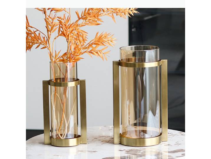Vase en verre support métallique géométrique solide Transparent accessoires hydroponiques Vase à fleurs Terrarium accessoires de décoration pour la maison