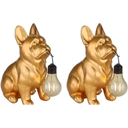 2x LED Solarleuchte Außenbereich Gartenleuchte goldfarben Bulldogge H 23,5 cm