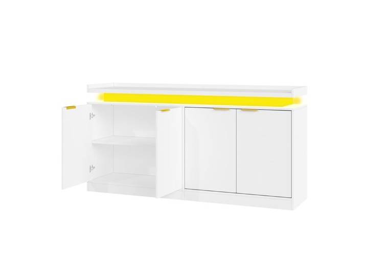 Buffet LED RGB 4 portes – Blanc – MDF – 160 x 39 x 83 cm