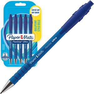 Papermate Kugelschreiber FlexGrip Ultra RT 2027755, Gehäuse blau, Schreibfarbe blau, 5 Stück