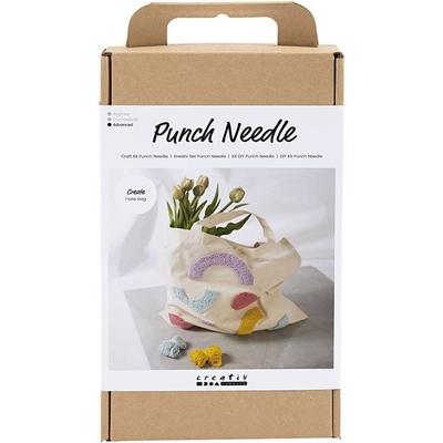 Creativ Company DIY Sets Sticken & Nadelstanzen Kreativ Set Punch Needle, Pastellfarben, Einkaufstasche, Kreativ Box