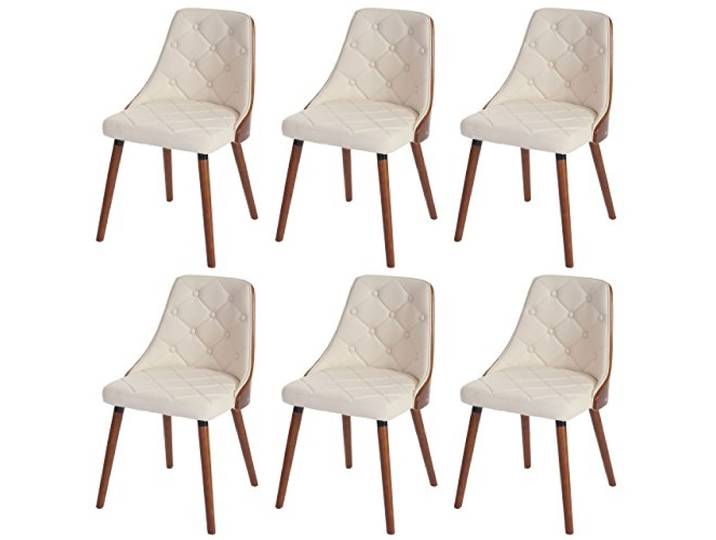 Mendler 6er-Set Esszimmerstuhl HWC-A75 Walnuss-Optik - Kunstleder Creme