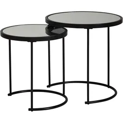 BEISTELLTISCH Set – rund, Spiegelglas schwarz, 2-teilig, Ø50x42 cm