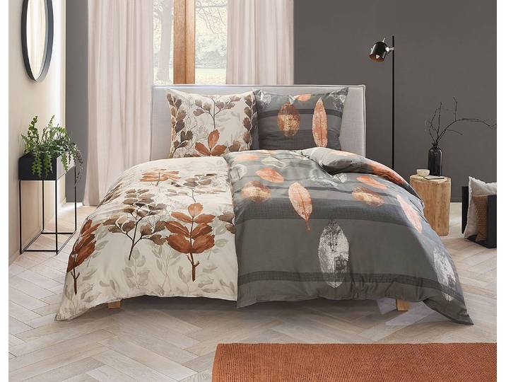 Mako-Satin Bettwäsche Grana 135 x 200cm Braun/Creme/Braun