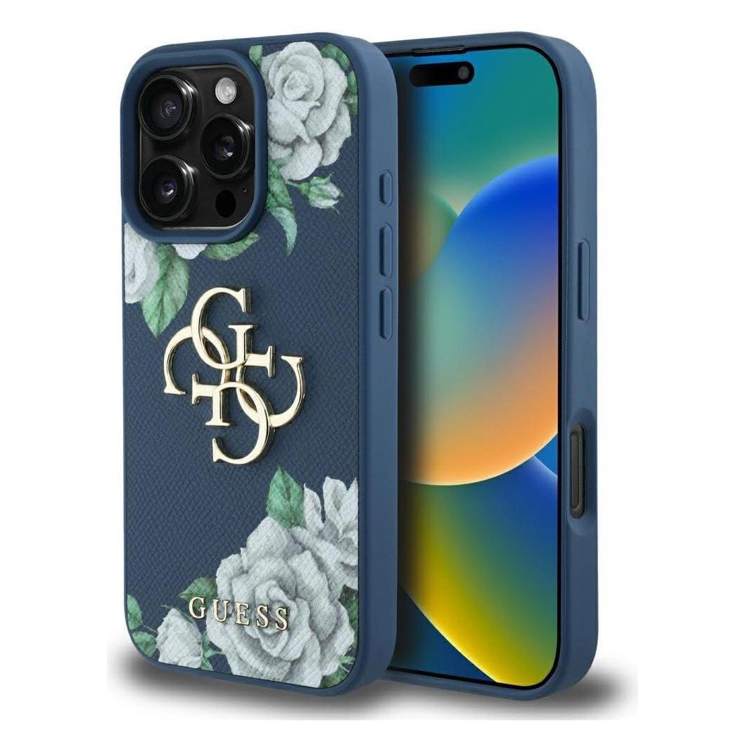 Guess Case Grained Roses Big 4G logo for iPhone 16 Pro blue (Apple iPhone 16 Pro) (GUHCP16LPGROP4MB)